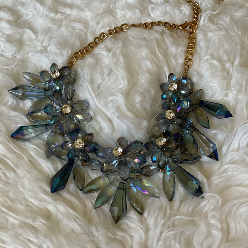 Blue Flower Drop Crystal Necklace